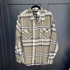 RSQ Tan, Gray and Olive Green Plaid Shirt